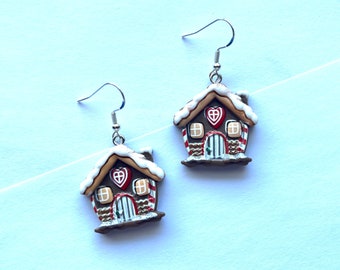 Gingerbread House Earrings, Holiday Earrings, Gingerbread House Jewelry, Gift For Her, Holiday Jewelry, Cute Christmas Earrings