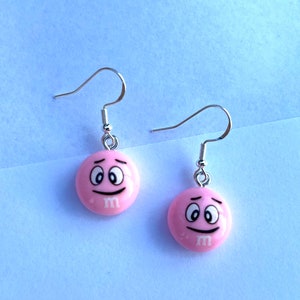 M&M Candy Inspired Resin Dangle Earrings, Fun Earrings, Candy Earrings, Hypoallergenic, Trendy Earrings, Cute Earrings, Gift For Teen Pink