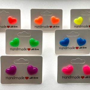 Neon Heart Stud Earrings, 90’s Neon Stud Stainless Steel Earrings, Hypoallergenic, 90s Earrings, Fun Summer Earrings, Trendy Earrings