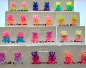 Glitter Gummy Bear Stud Earrings, Stainless Steel, Y2K