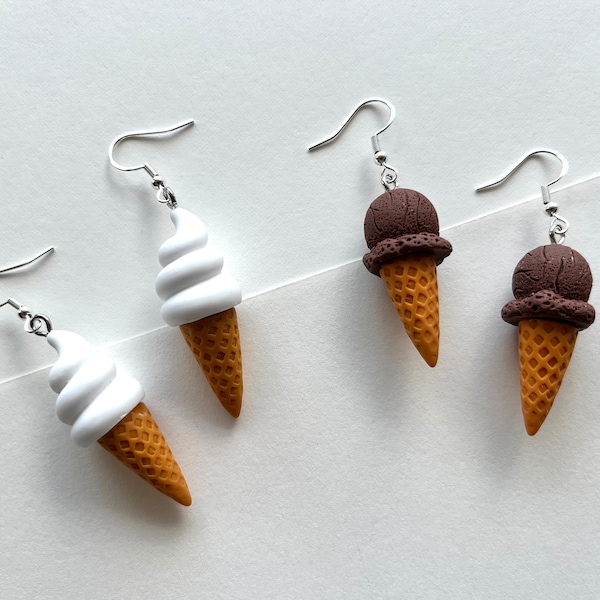 Ice Cream Cone Dangle Earrings, Soft Serve Ice Cream Earrings, Hypoallergenic, Food Dangle Earrings, Ice Cream Jewelry, Fun Resin Earrings
