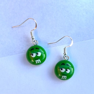 M&M Candy Inspired Resin Dangle Earrings, Fun Earrings, Candy Earrings, Hypoallergenic, Trendy Earrings, Cute Earrings, Gift For Teen Green
