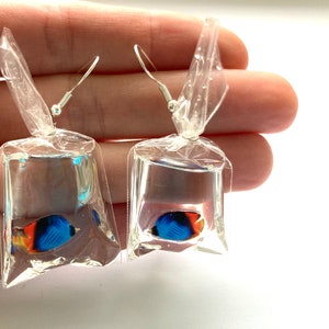 Fish In A Bag Dangle Earrings, Fish Earrings, Ocean Earrings, Tropical Earrings, Hypoallergenic, Quirky Earrings, Unique Earrings image 8