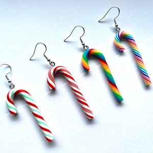 Candy Cane Dangle Earrings, Christmas Earrings, Hypoallergenic, Candy Earrings, Christmas Gift, Cute Earrings, Fun Earrings