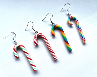Candy Cane Dangle Earrings, Christmas Earrings, Hypoallergenic, Candy Earrings, Christmas Gift, Cute Earrings, Fun Earrings