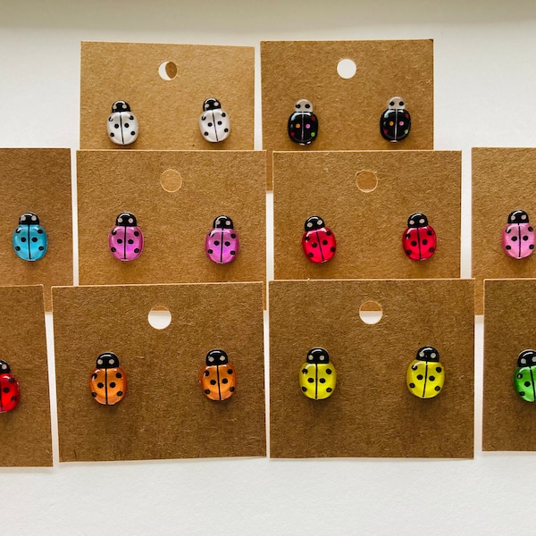 Little Ladybug Stud Earrings, Cute Ladybug Earrings, Summer Earrings, Colorful Earrings, Cute Girl Earrings, Hypoallergenic, Stainless Steel