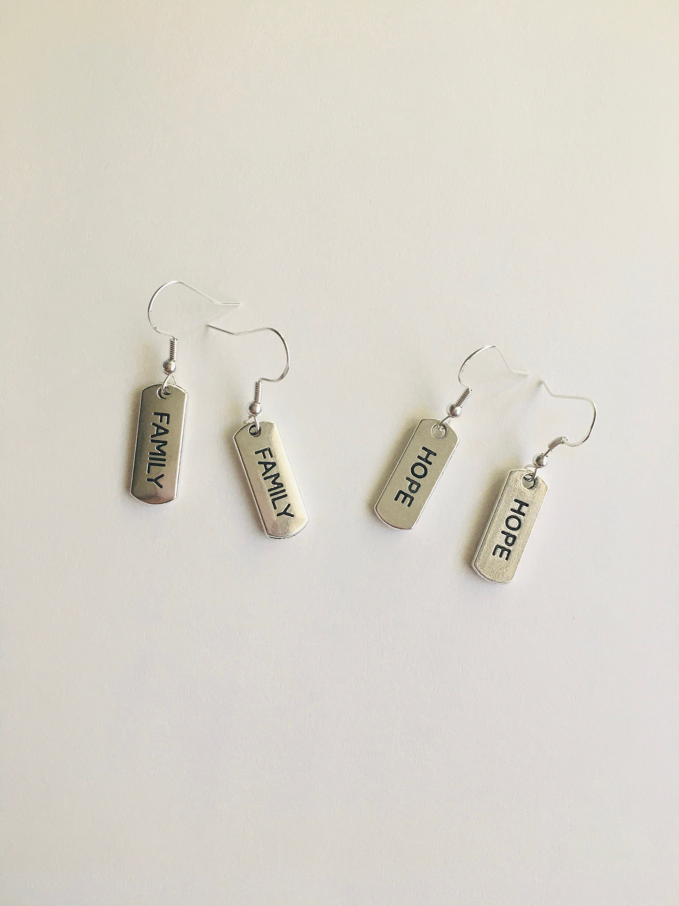 Inspirational Word Charm Earrings Silver Earrings Word Etsy