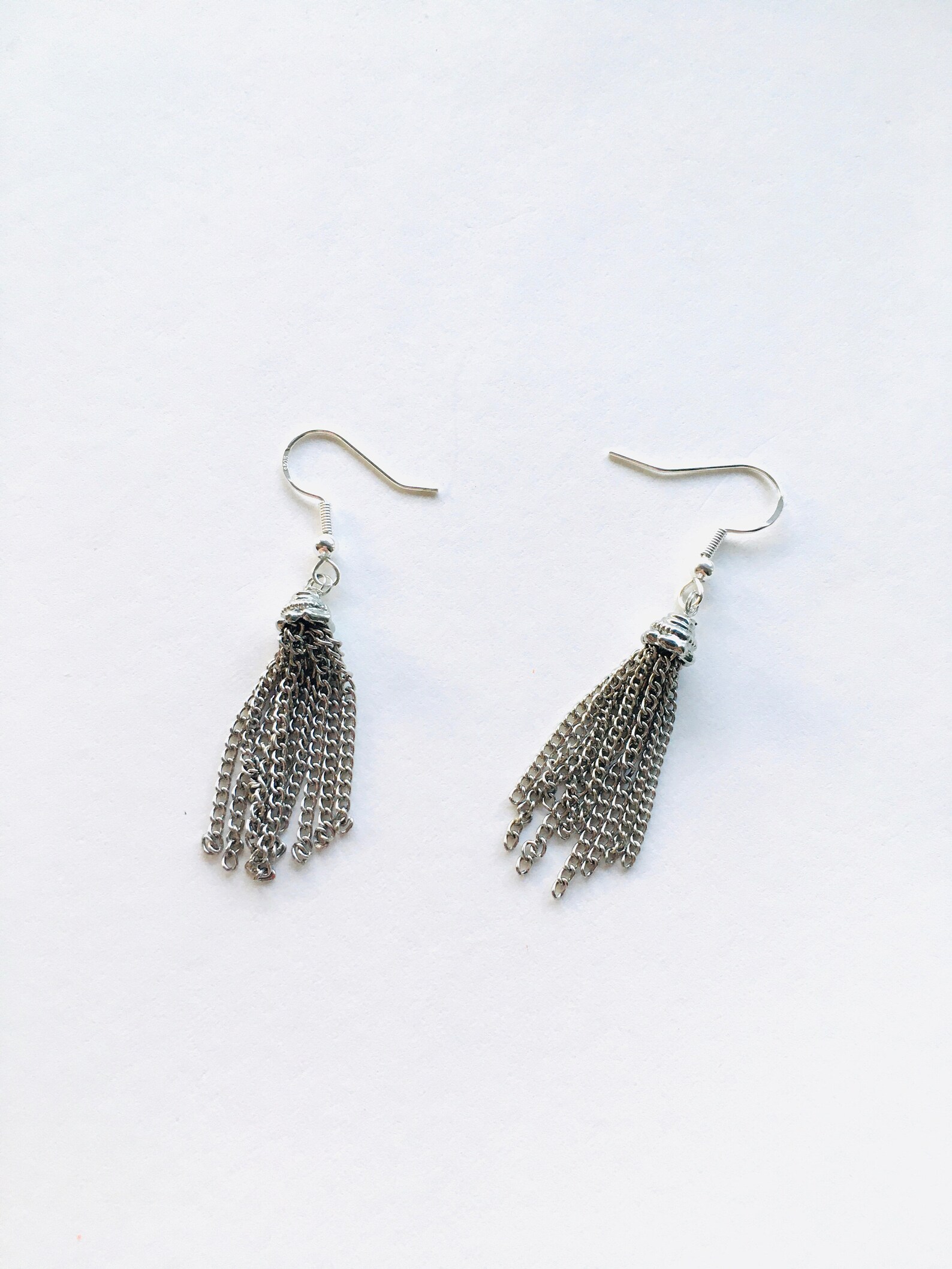 Silver Chain Tassel Earrings Dangle Earrings Tassel Etsy