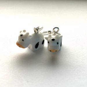 Cute Cow Dangle Earrings, 3D Cow Charm Earrings, Kawaii Earrings, Animal Earrings, Fun Earrings, Farm Animal Charm Earrings, Hypoallergenic
