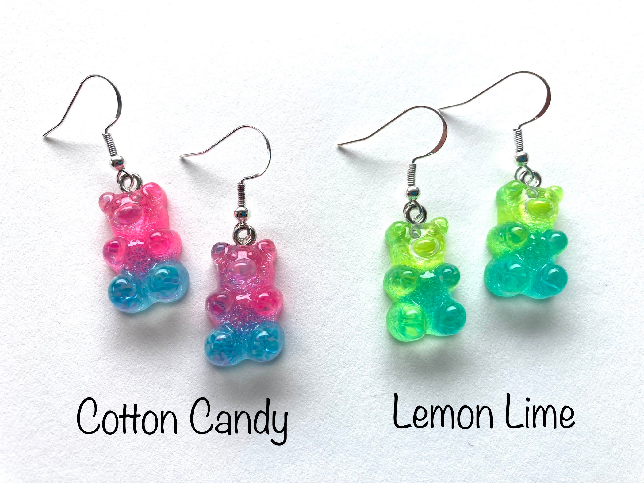 Cute Mini Gummy Bear Earrings & Necklace Set - Resin Bear Charms, Stainless Steel (Pink) - View #4