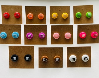 M&M Candy Inspired Resin Stud Earrings, Fun Earrings, Candy Earrings, Hypoallergenic, Trendy Earrings, Cute Earrings, Gift For Teen