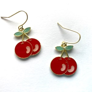 Cherry Dangle Earrings, Red Cherry Fruit Dangle Earrings, Cute Summer Dangle Earrings, Red Cherry Earrings, Hypoallergenic