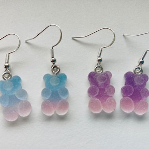 Gummy Bear Dangle Earrings - Colorful Pom Pom Plush Ball Cartoon Earrings For Women & Girls