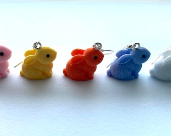 Kawaii Cute Resin Bunny Dangle Earrings, Easter Bunny Earrings, Rabbit Earrings, Fun Hypoallergenic Easter Earrings, Easter Gift