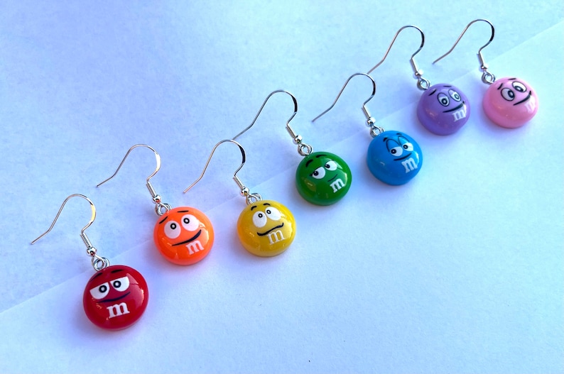M&M Candy Inspired Resin Dangle Earrings, Fun Earrings, Candy Earrings, Hypoallergenic, Trendy Earrings, Cute Earrings, Gift For Teen image 2