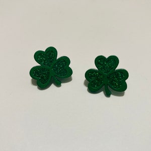 Shamrock Stud Earrings, Green Acrylic Clover, Hypoallergenic