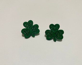 Shamrock Stud Earrings, Green Acrylic Clover, Hypoallergenic