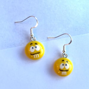 M&M Candy Inspired Resin Dangle Earrings, Fun Earrings, Candy Earrings, Hypoallergenic, Trendy Earrings, Cute Earrings, Gift For Teen Yellow