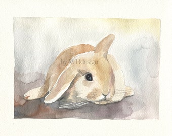Grey Rabbit Bunny Hare Baby Original Watercolor Painting White Background Nursery Art Spring Easter Gift Wall Decor Children Room Artwork