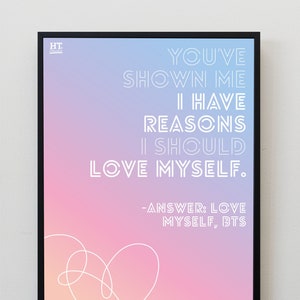 Love Yourself Answer BTS Print | K-pop Wall Art | A4 Bangtan Song Lyric Poster 방탄소년단