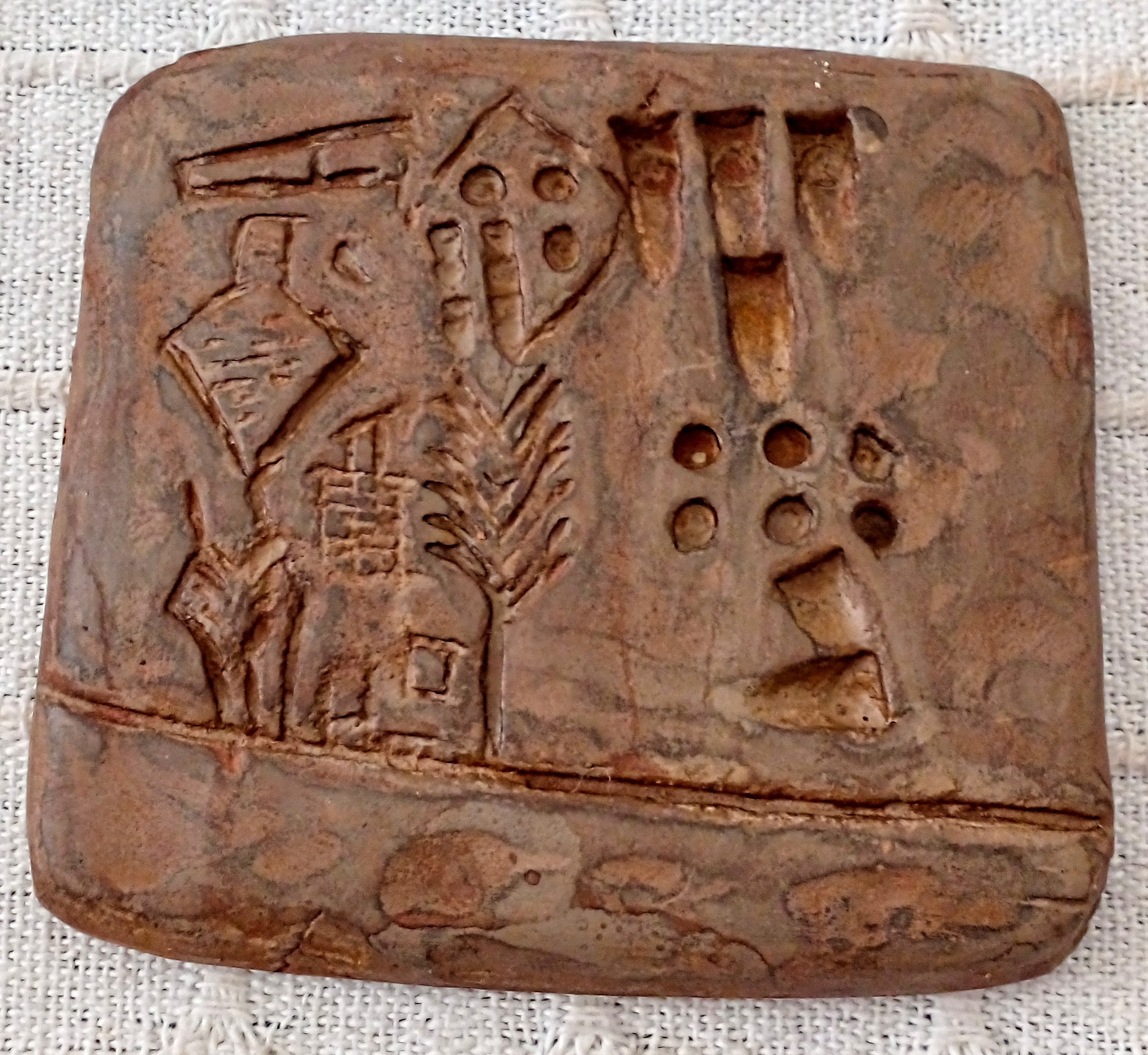 5000 years old, the first tablet, Sumerian, with human name and signature on it,