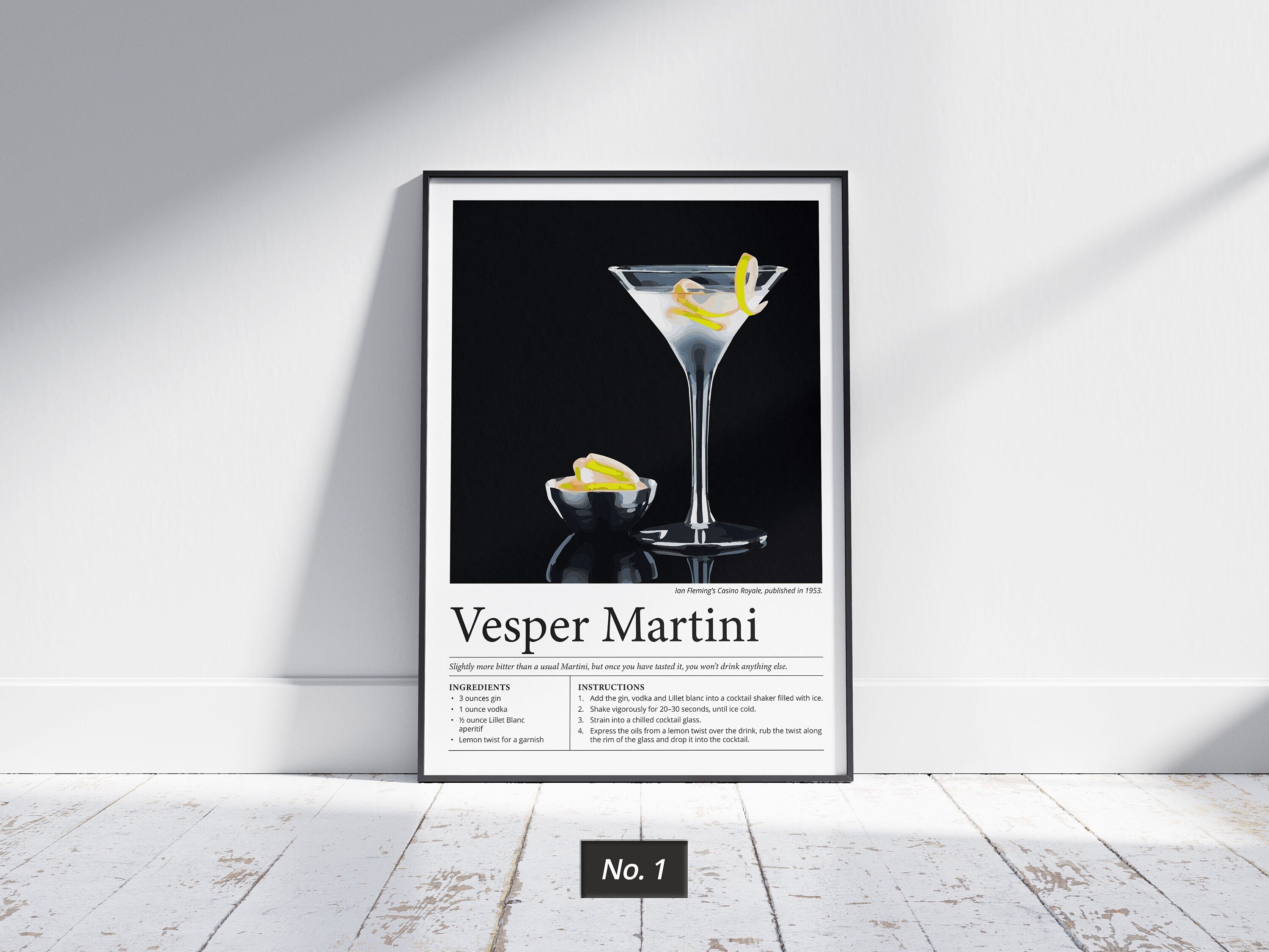 Vesper Martini Cocktail Print: James Bond (casino Royale) Inspired Wall Art  of the Drink the Movie Made Famous + Instructions \u0026 Ingredients. - Etsy, image size:3000x2250