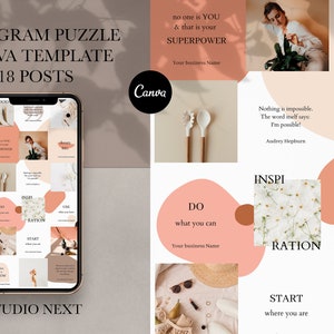 ERIKA - Canva Instagram Puzzle Template - Uncut & Editable - 18 Square Instagram Posts - Puzzle feed Canva Template - Instagram feed Canva