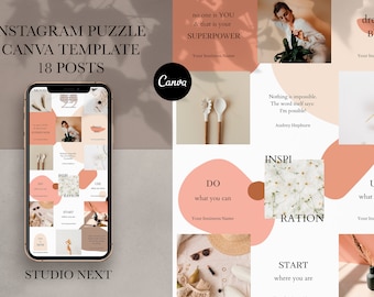 ERIKA - Canva Instagram Puzzle Template - Uncut & Editable - 18 Square Instagram Posts - Puzzle feed Canva Template - Instagram feed Canva