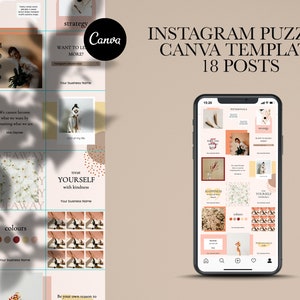 BRENDA - Canva Instagram Puzzle Vorlage - Ungeschnitten & Bearbeitbar - 18 quadratische Instagram Posts - Puzzle Feed Canva Template - Instagram Feed Canva