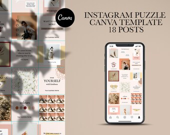 BRENDA - Canva Instagram Puzzle Template - Uncut & Editable - 18 Square Instagram Posts - Puzzle feed Canva Template - Instagram feed Canva
