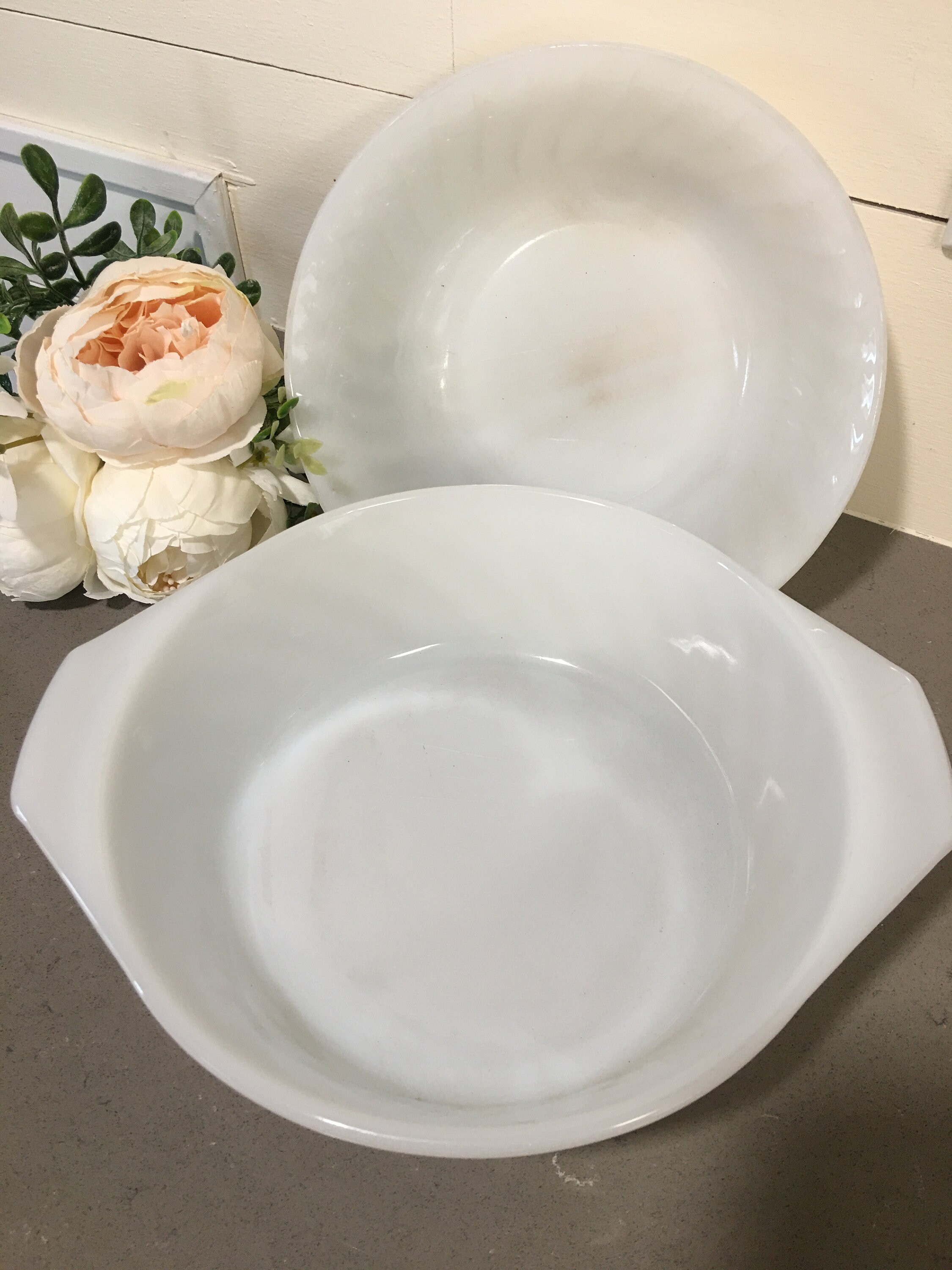 Set of 2 Fire King Milk Glass Swirl Dishes Fire King Swirl Etsy UK