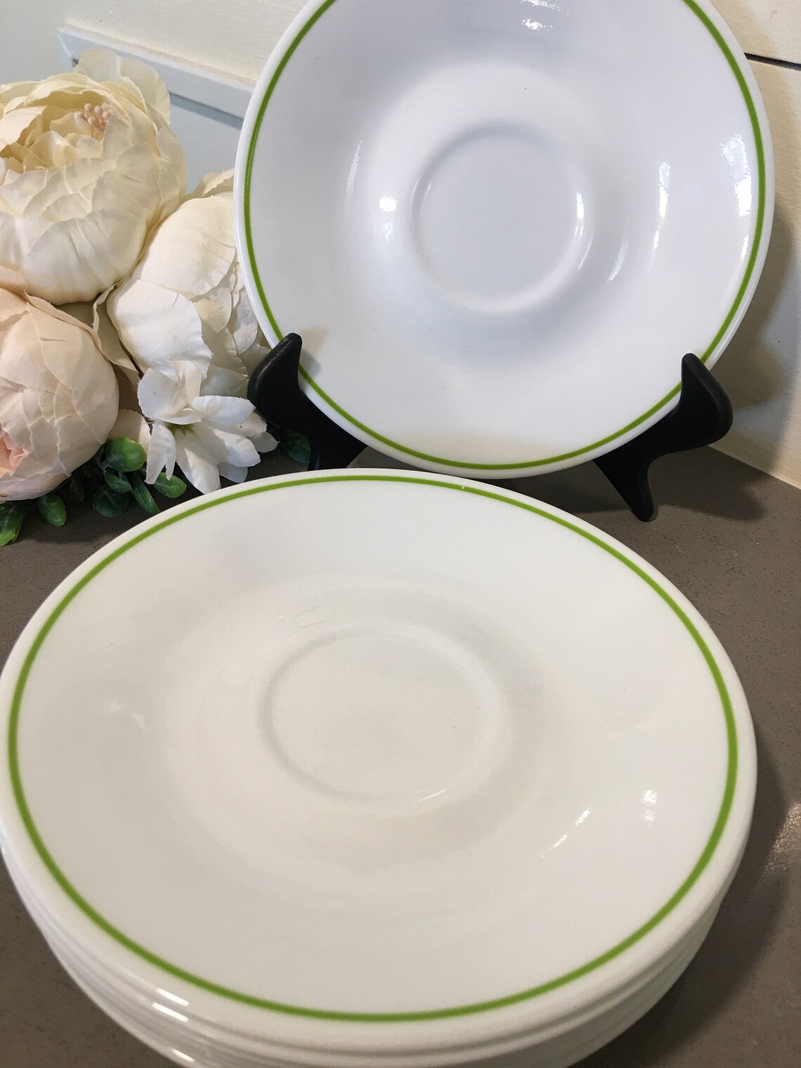 Corelle Green Rim Saucer Plates Corelle Green Band Plates Etsy