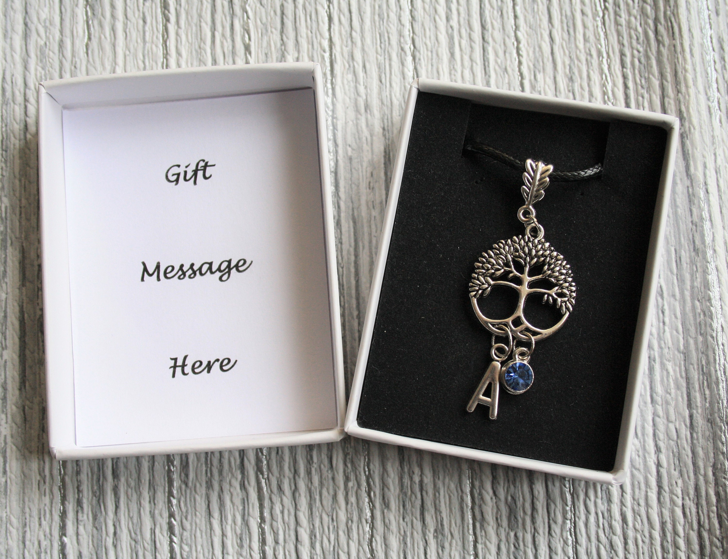 PERSONALISED tree of life necklace Tibetan silver tree of life round necklace customise silver letter pendant initial charm gift