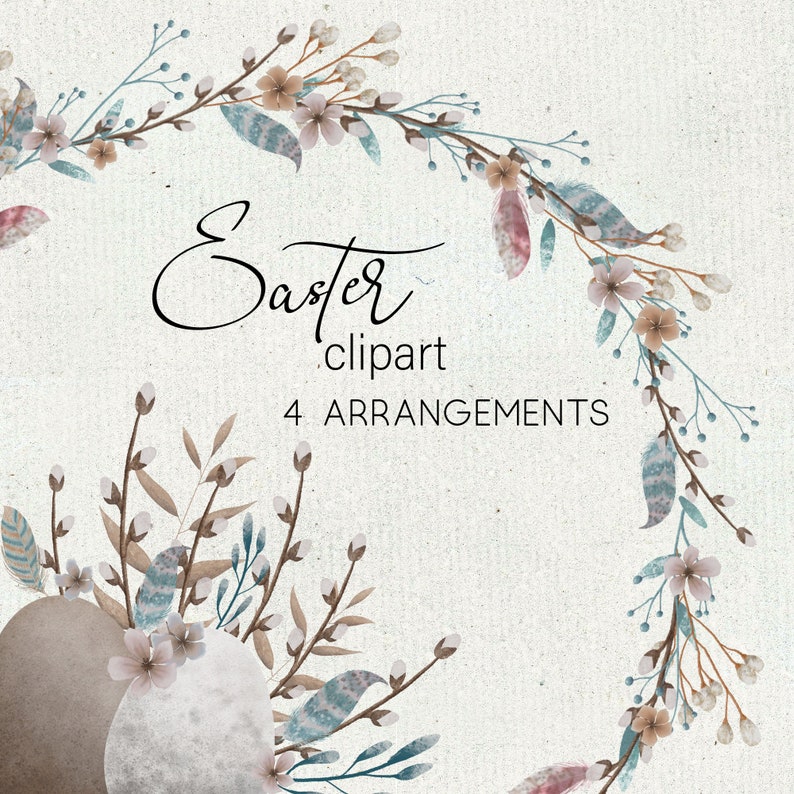 Feather Clipart Easter clipart arrangements Clipart Watercolour INSTANT DOWNLOAD easter bunny PNG rustic elements Easter Wreath