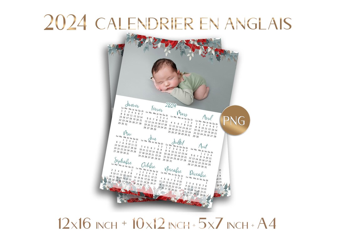 2024 Photo Calendar One Page Calendar Template Christmas Etsy