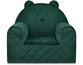 Bär Sofa Stuhl für Kinder - Grün Samt Steppstoff | Kinderzimmer Möbel