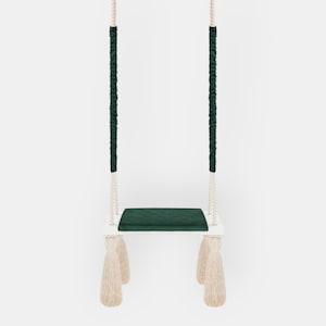 Wooden Board Swing - Dark Green | Scandinavian Indoor Swing with Rope | Stylish Boho Gift for Kids & Adults