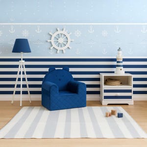 Bear Sofa Chair: Quilted Velvet, Navy Blue Foam Baby Seat, 2 Side Pockets image 2