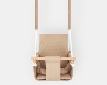 Cozy Baby Toddler Swing - Waterproof Beige Fabric, Indoor & Outdoor
