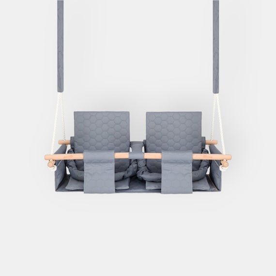 Baby Twins Swing Grey: Indoor Outdoor Waterproof, Adjustable, Safe for Toddlers