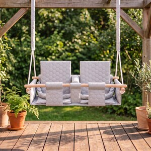 Waterproof twin swing in light grey, double seat with safety belts - product photo
