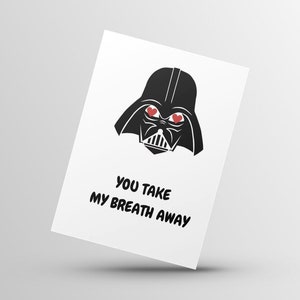 Darth Vader Star Wars Take My Breathe Away Tarjeta de amor de marido y mujer Descarga instantánea imprimible y tarjeta de aniversario divertida digital plegable