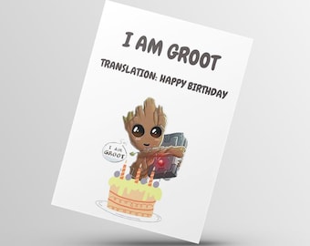 Funny Guardians of the Galaxy Groot Joke Happy Birthday Card Instant Printable Download and Foldable Digital Birthday Card