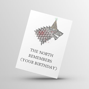 Grappig Game of Thrones Joke The North onthoudt je verjaardagskaart Direct afdrukbare download en opvouwbare digitale grappige verjaardagskaart