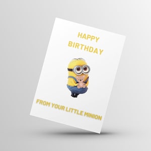 Feliz cumpleaños de tu pequeño Minion Tarjeta de cumpleaños divertida Descarga instantánea Tarjeta de cumpleaños divertida digital plegable e imprimible