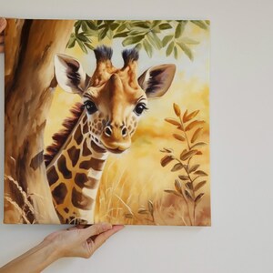 Schattige baby giraffe olieverfschilderij, kinderkamer kunst aan de muur, handgemaakte kunstwerken, zachte en serene kleuren