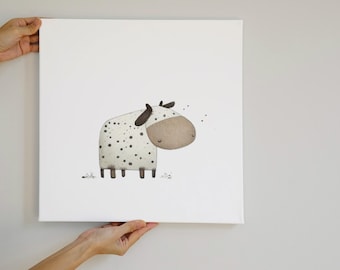 Una piccola mucca carina isolata in stile Jon Klassen Digital Download Stampabile Wall Art Home Decor