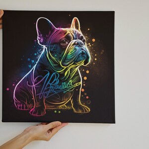 Bouledogue Francaisのモダンなネオングラフィティのデザインデジタルダウンロード印刷可能な壁アートホームデコレーション