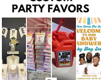 Custom Party Favors Add-Ons | Personalized Digital Signage, Party Banners, Stickers, and Treats | Party Enhancements to Fit Any Theme