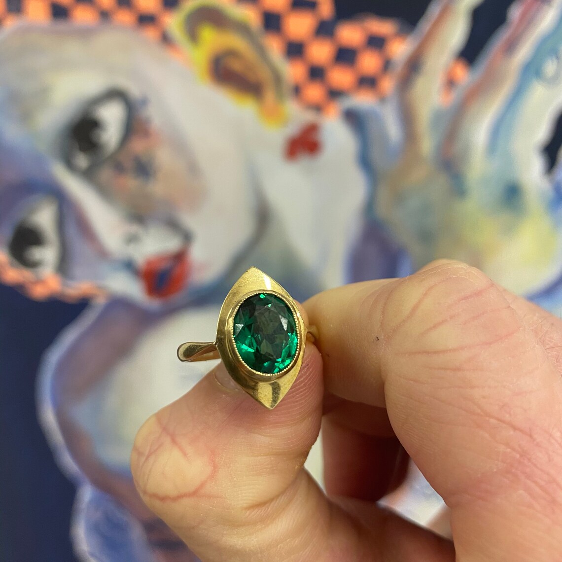 Antique 9ct Solid Gold Green Stone Ring Etsy